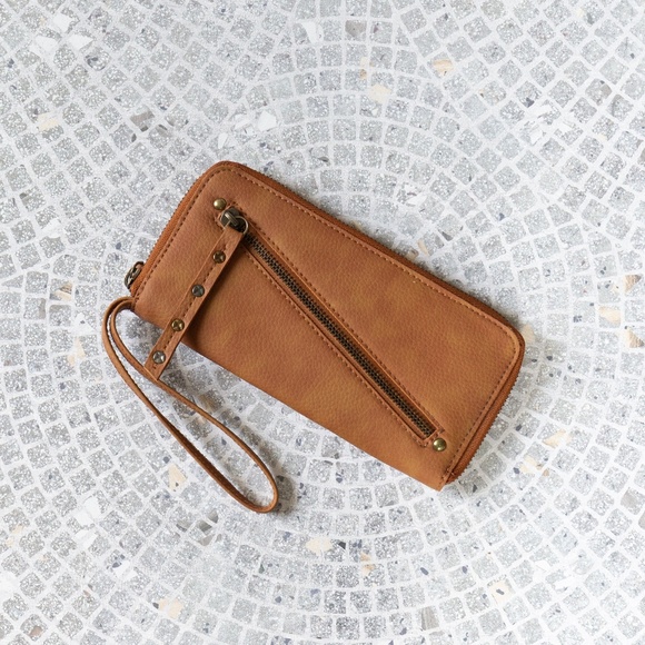 Free People Handbags - NWOT FREE PEOPLE Distressed Zip-Around Wallet - Brown Vegan Leather